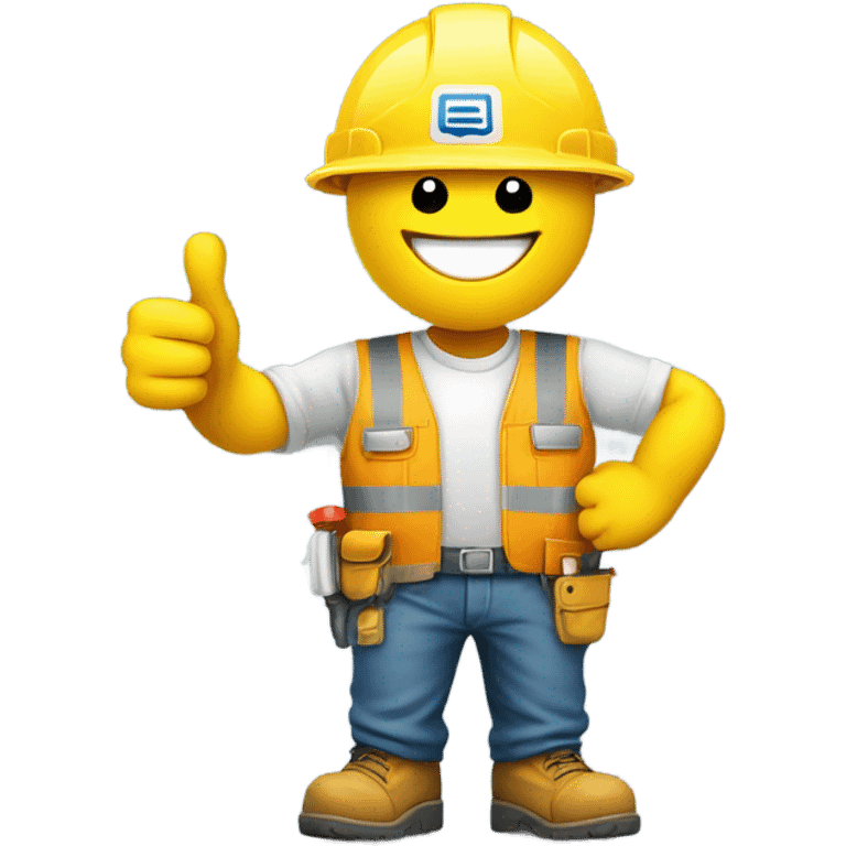 smiley in a construction helmet with thumbs up, wearing a work wear overall emoji