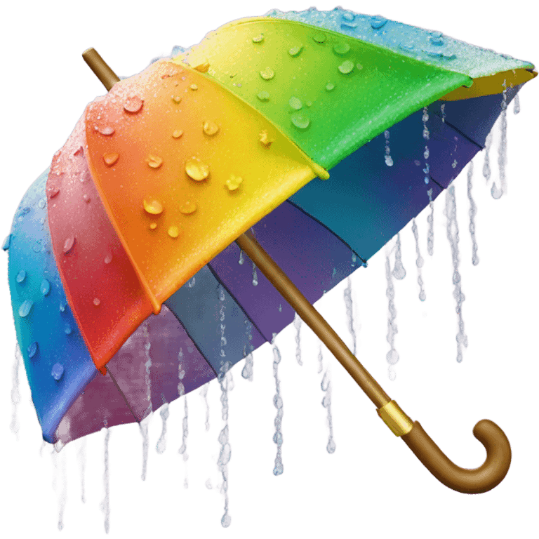 Rainbow umbrella made of flowers with dew drops dripping off and a large handle  emoji