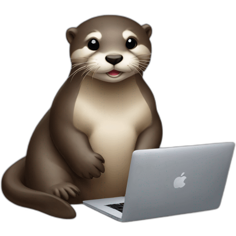 female otter lean against a pillow and use a macbook emoji