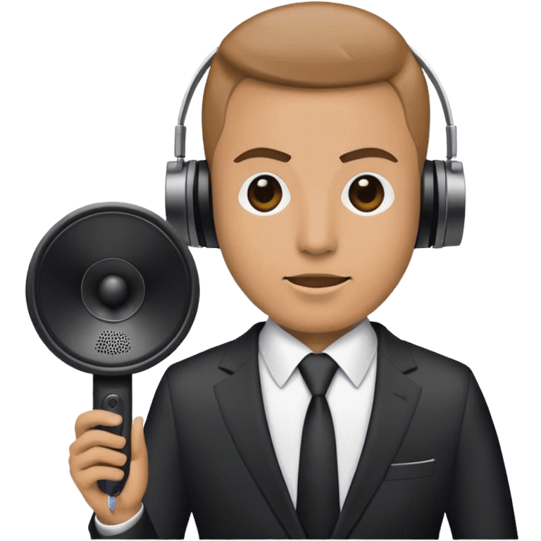 A man with a suit with a speaker as a head emoji