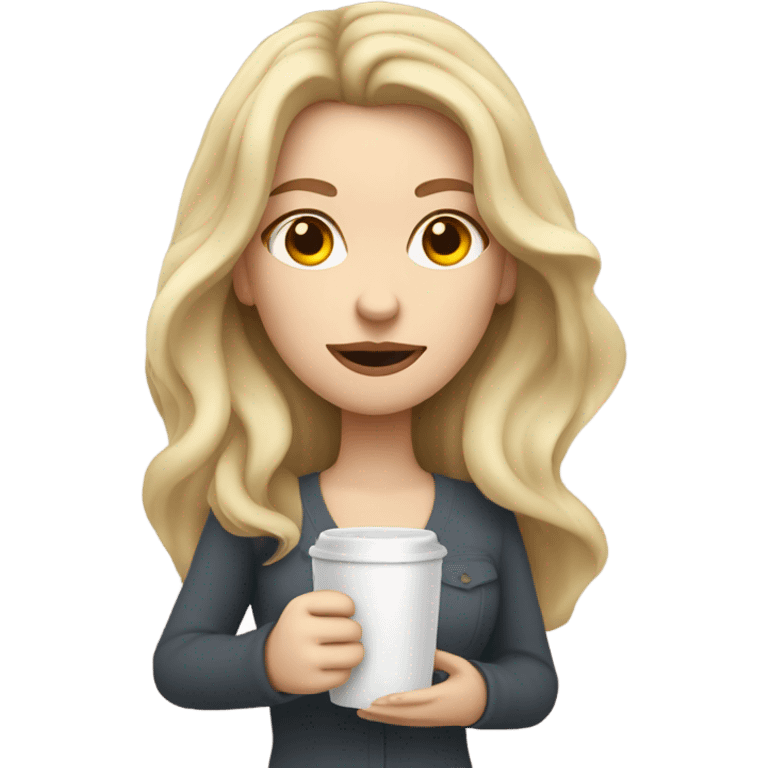 Woman, white skin, pale skin, long hair, blonde hair, wavy hair, tired expression, holding cup of coffee emoji