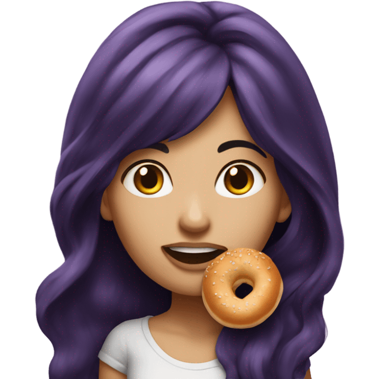 Long hair with dark purple hair chinita girl eating bagel  emoji