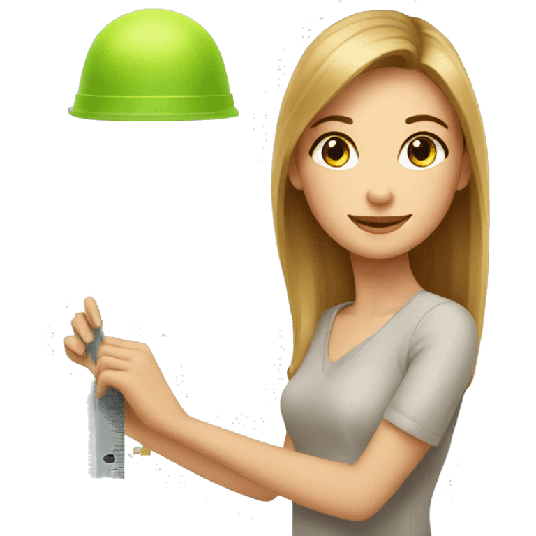 The girl interior designer does the measurement of the design  emoji