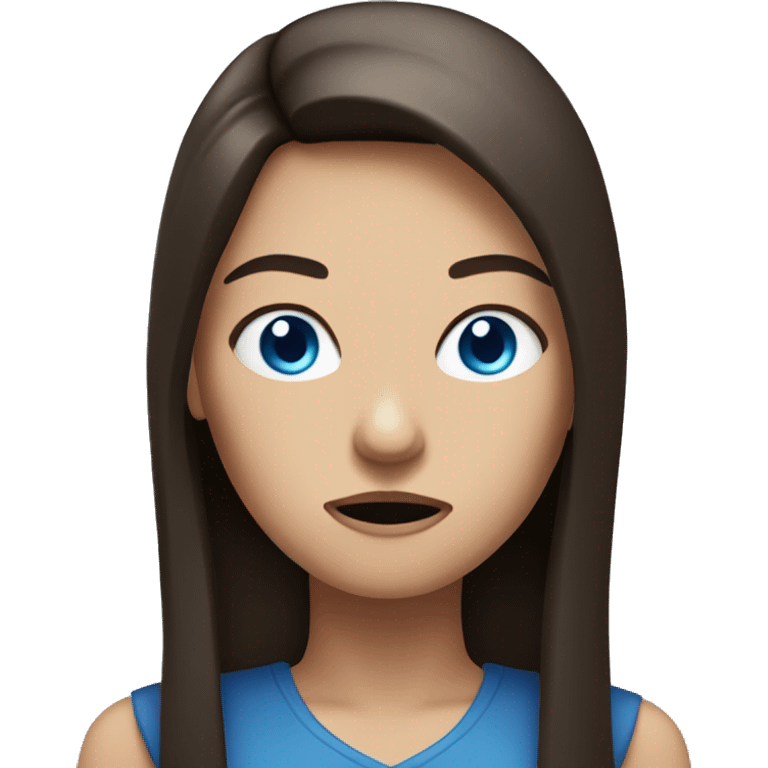 woman with long dark brown straight hair and blue eyes angry emoji