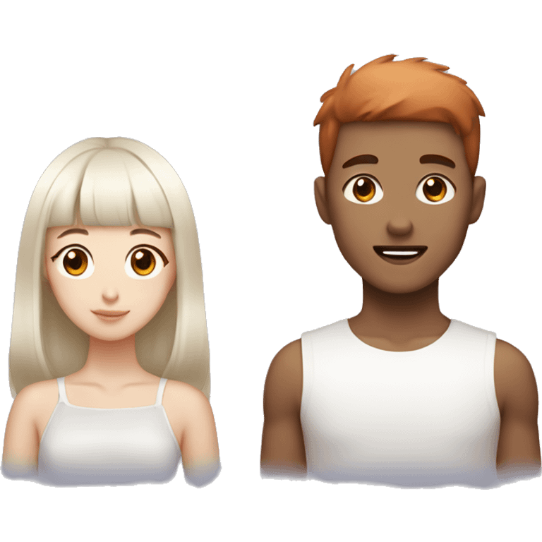 korean young male with fringe and white young female with copper colour hair  emoji