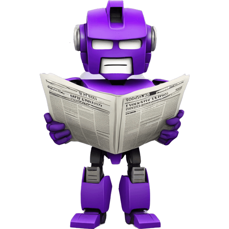 emoji that's a transformer, purple, holding a newspaper emoji