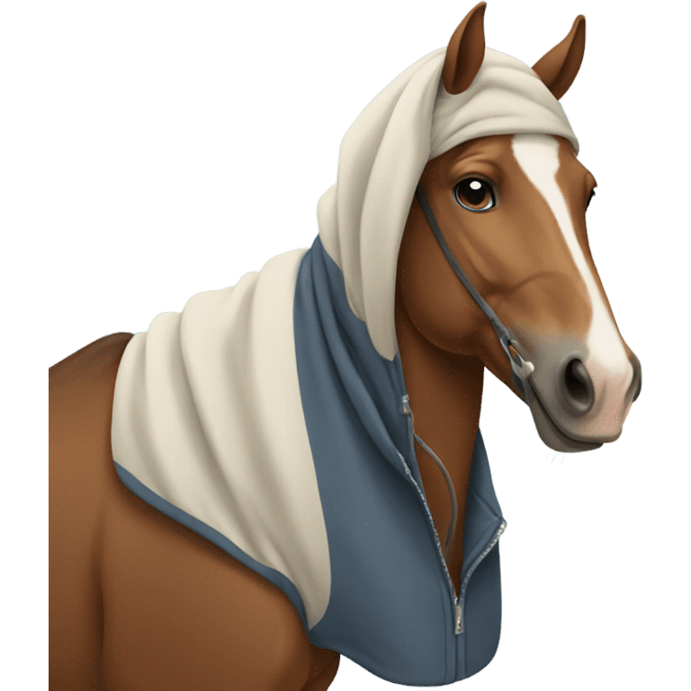 A horse wearing a hoodie emoji