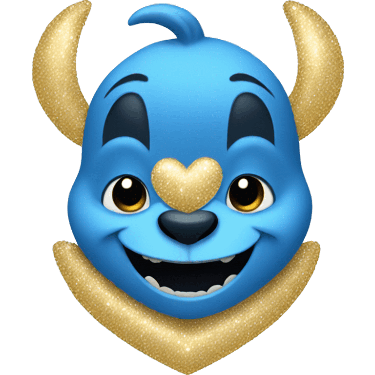 Blue heart with gold sparkles. Smiling stitch emoji