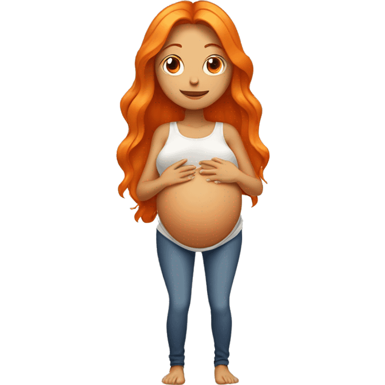 Tan girl with long orange hair holding pregnant stomach emoji