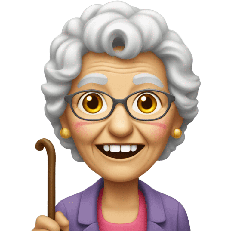 Old lady without dentures with a cane emoji