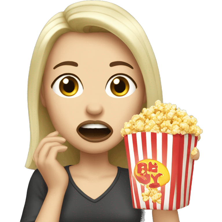 White brunette woman putting popcorn in her mouth emoji