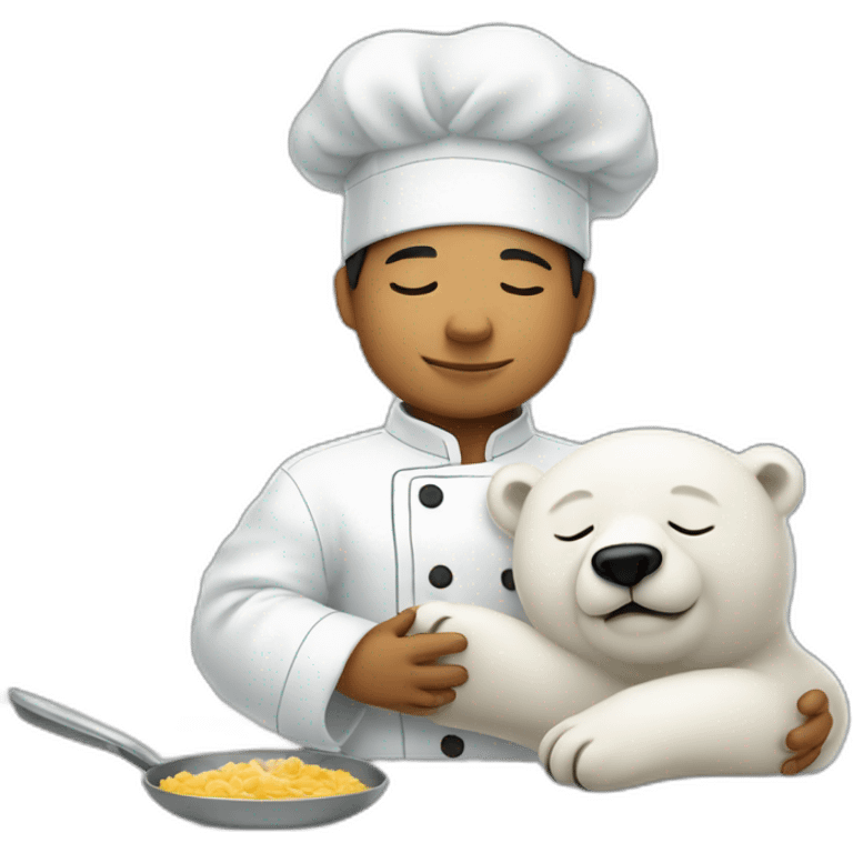 Man Chef filipine black stand with baby polar bear sleeping to back him emoji