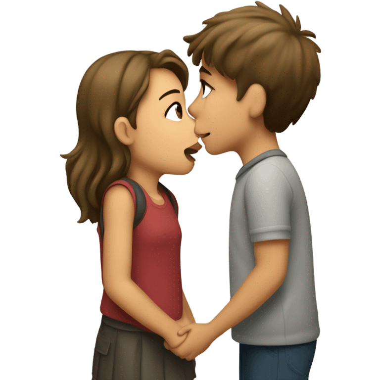 A girl kissing a boy and a sign pointing to the boy saying "ryder emoji