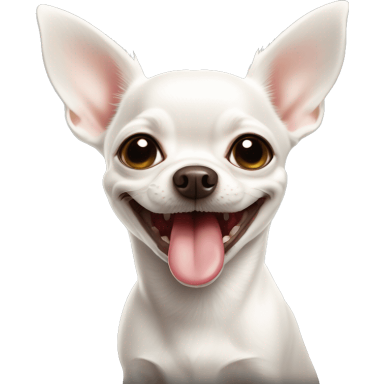 White chihuahua smiling with the tongue out emoji