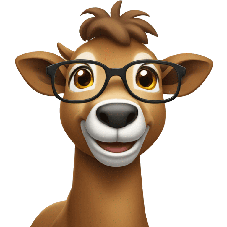 happy smart smiling brown chamois with glasses turn to left emoji