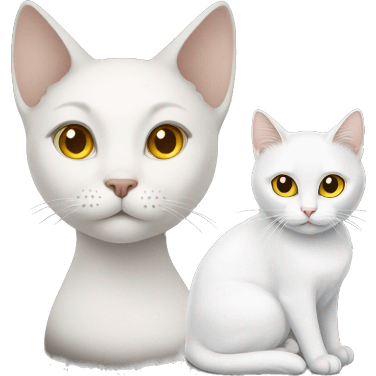 White cat with yellow eyes and Girl with Brown Hair and Brown eyes emoji