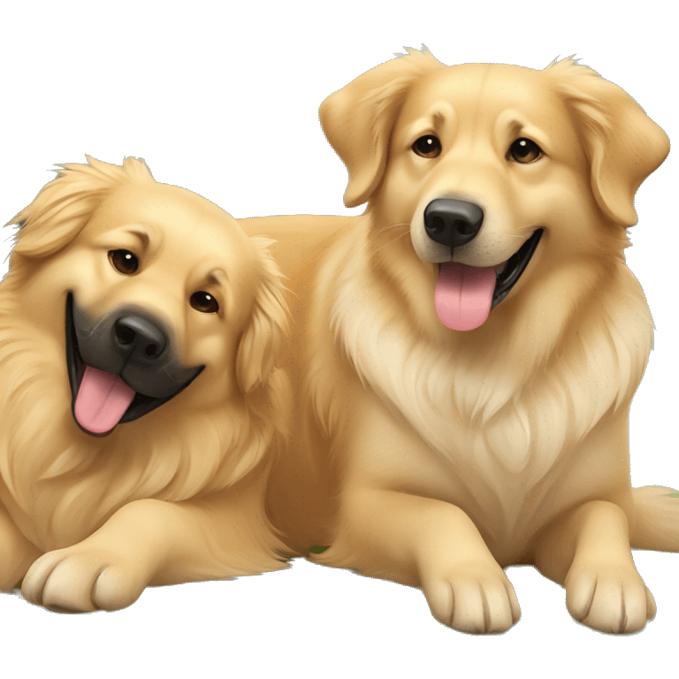 golden retriever hugging german shepherd both with their tongue out emoji