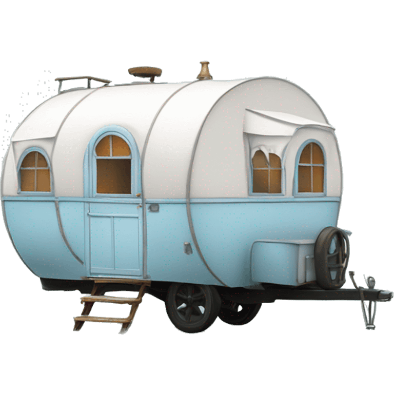 Realistic light blue vintage round gypsy caravan wagon camper emoji