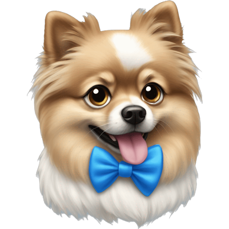 Merle Pomeranian with blue bow tie emoji