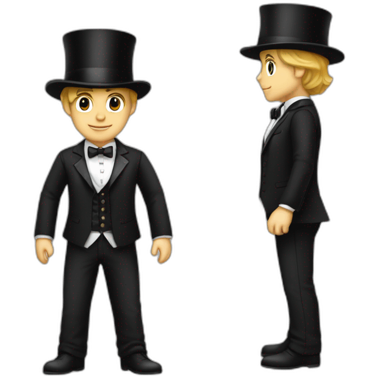 Full body young man white bow, white bow, white bow tie, black suit and top hat, emoji