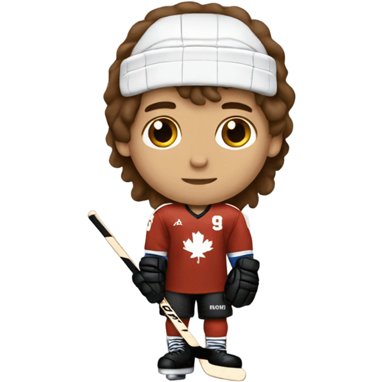 Boy Hockey player long brown hair number 7 jersey emoji