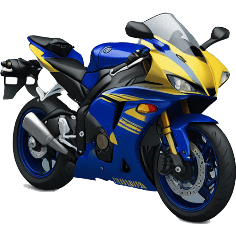 A 2009 Yamaha r1, blue with yellow accents. front view. Less yellow then blue emoji