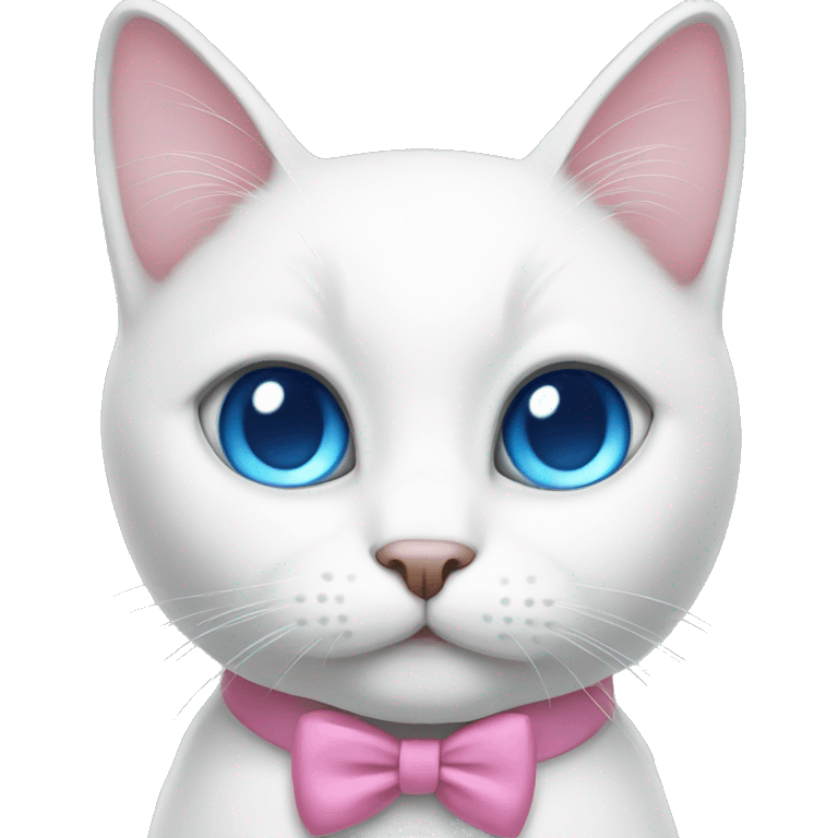 white cat with a pink bow and blue eyes emoji