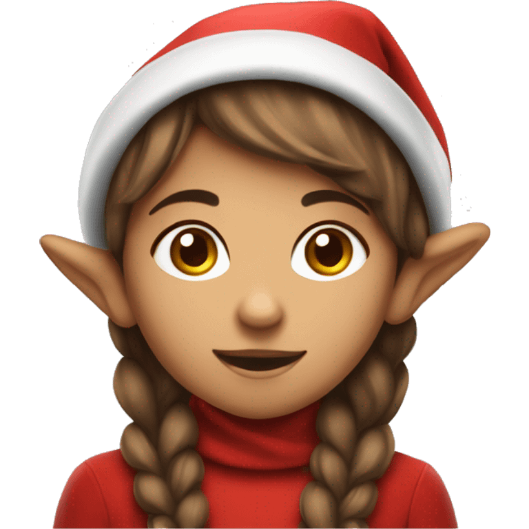 Girl with  brown short hair in red elf hat Perched emoji