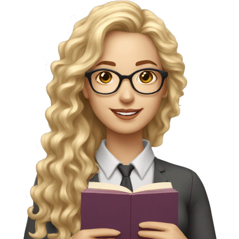 Woman teacher blonde long curly hair glasses with book emoji