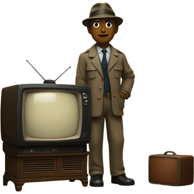 detective standing in anticipation behind a vintage TV set emoji