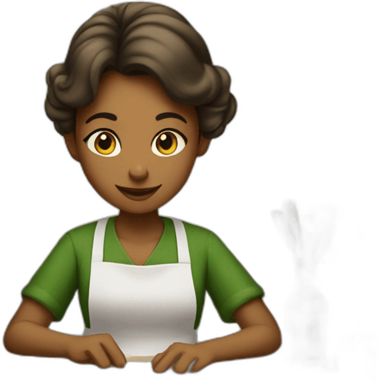 Candlemaker girl in green apron working on desk emoji