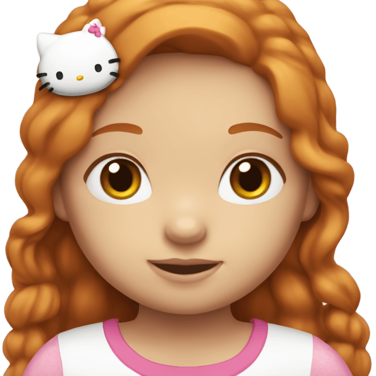 Ginger girl with long hair and brown eyes, a hello kitty shirt emoji