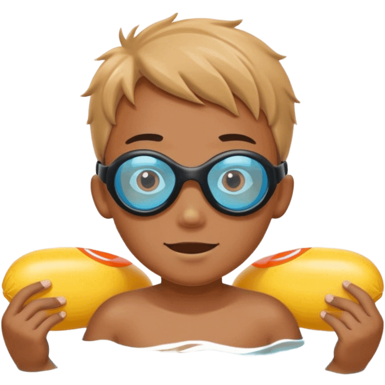 Boy wearing swim goggles and floaties  emoji