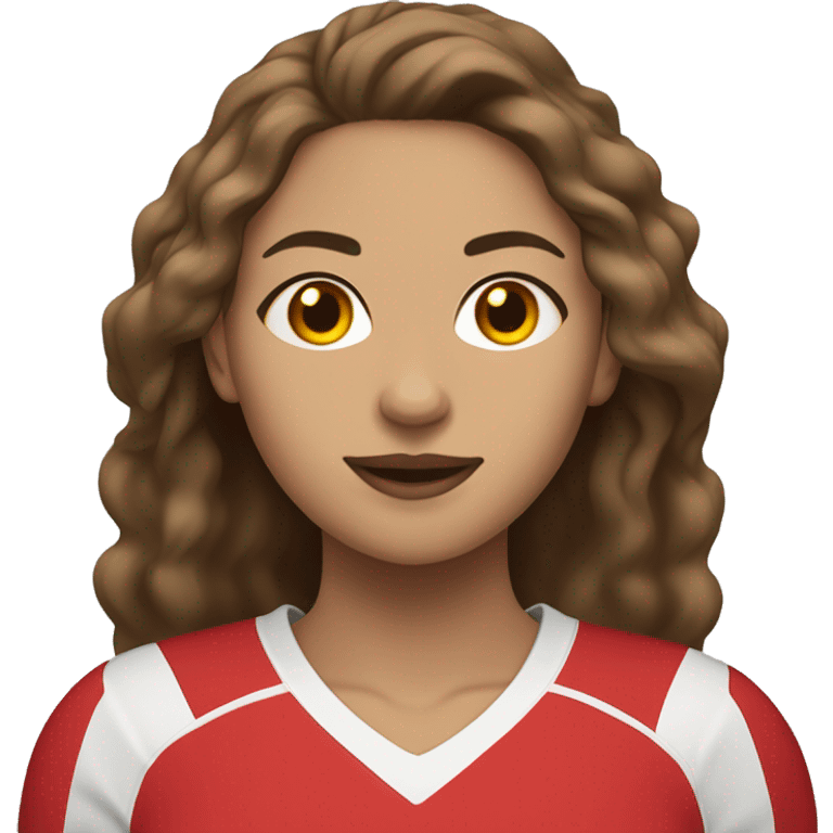 Brown haired light skinned Woman with red #12 jersey holding a volleyball ball in her hands emoji