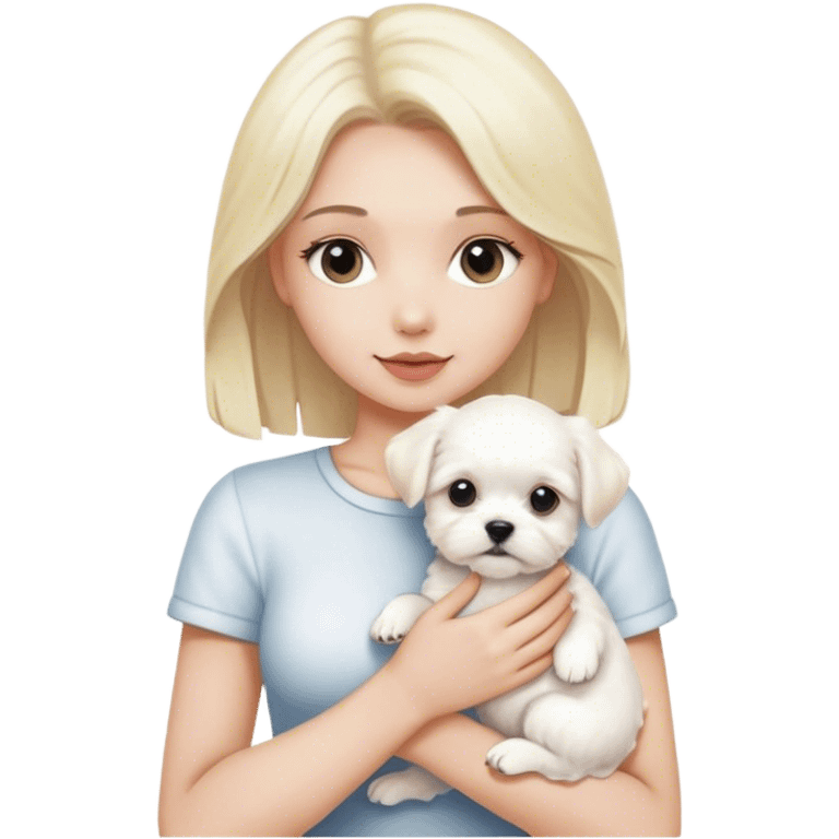 Blonde woman with white maltese puppy emoji