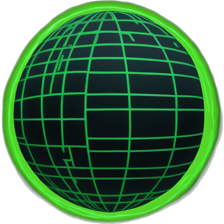 imagine a neon green globe with lines in the shape of a sphere with a black background with lines only on the sphere emoji