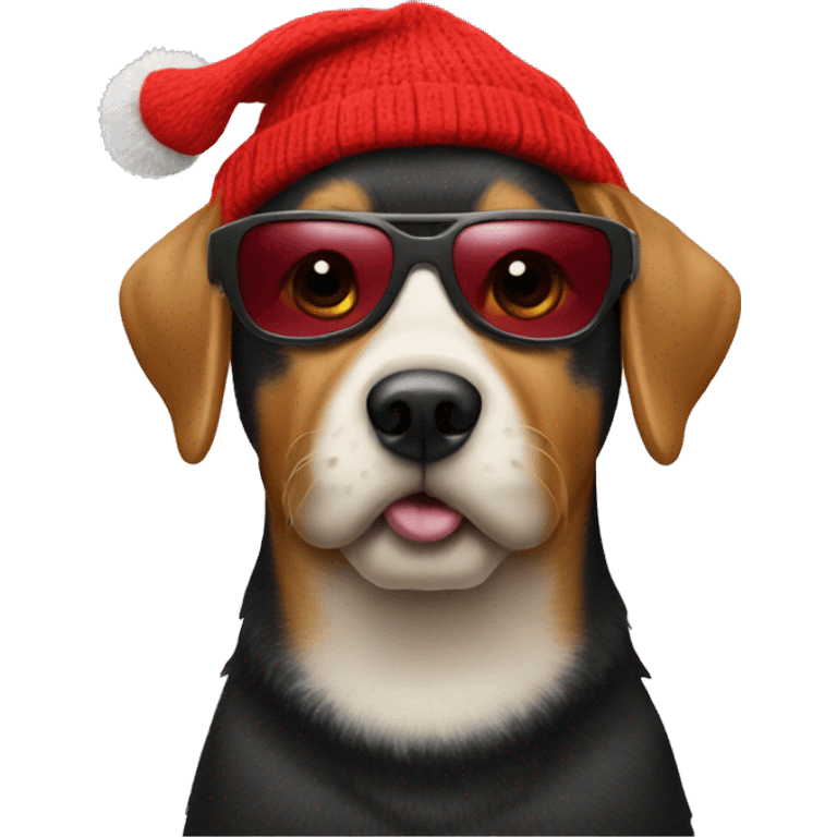 Dog with red beanie and sunglasses emoji