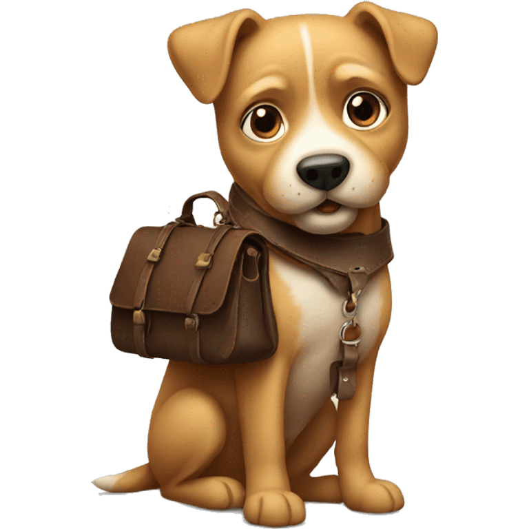 a dog holding a leather bag emoji