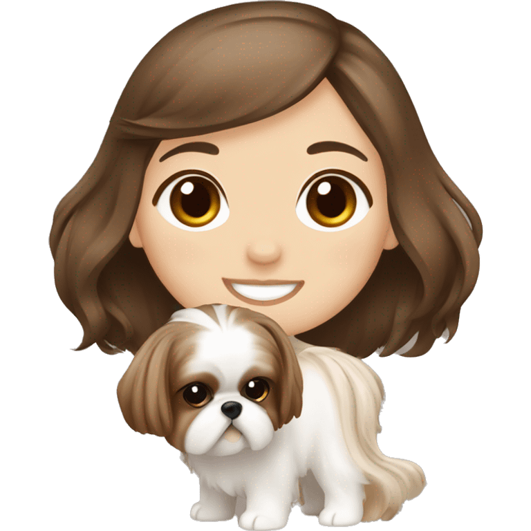 long brown hair japan girl with cream and brown colored shih tzu emoji