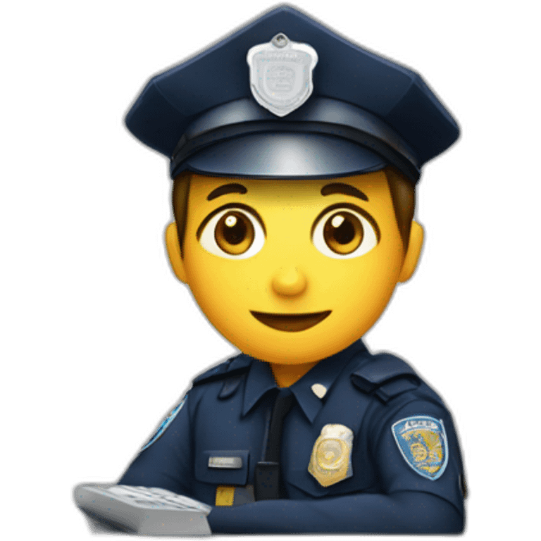 police sit near computer and coding emoji