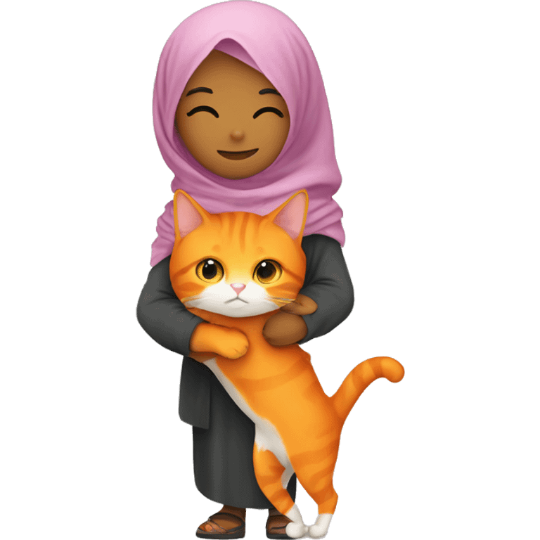 An orange cat hugging a hijabi girl  emoji