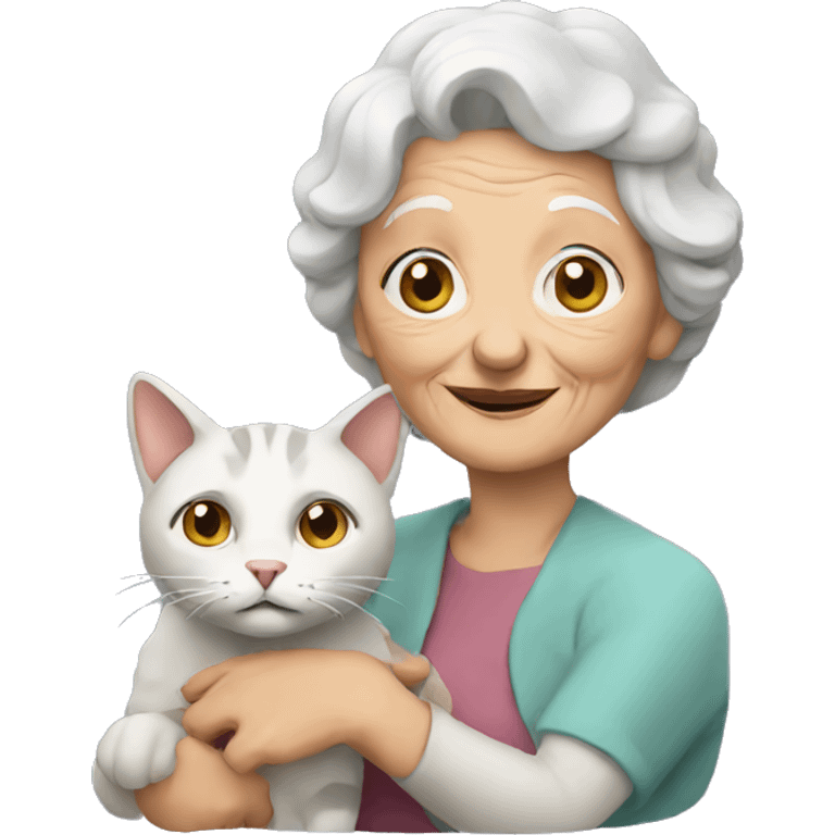 old woman with cat emoji