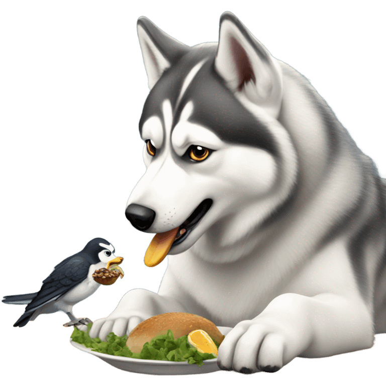 Husky eating bird emoji