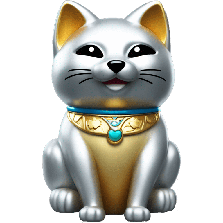 fully chrome fox statue in the form of maneki neko emoji