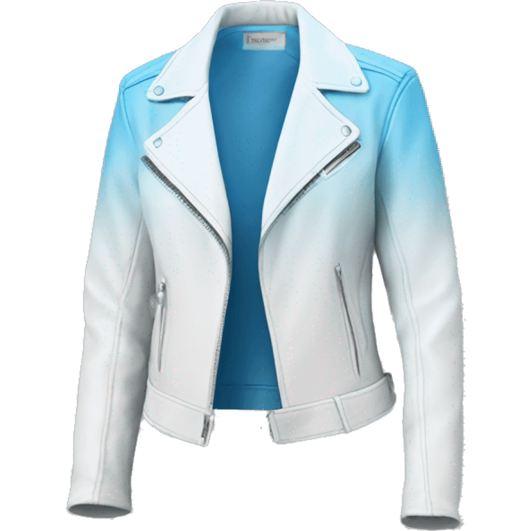 Realistic side view of a sky blue to white ombre fashion leather jacket. emoji