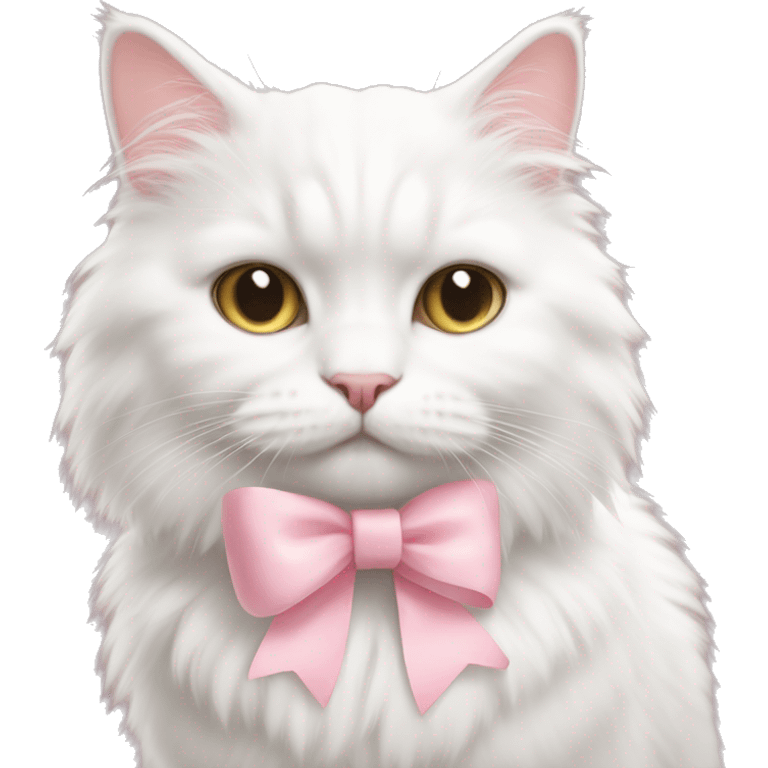 white fluffy cat with a babypink bow emoji