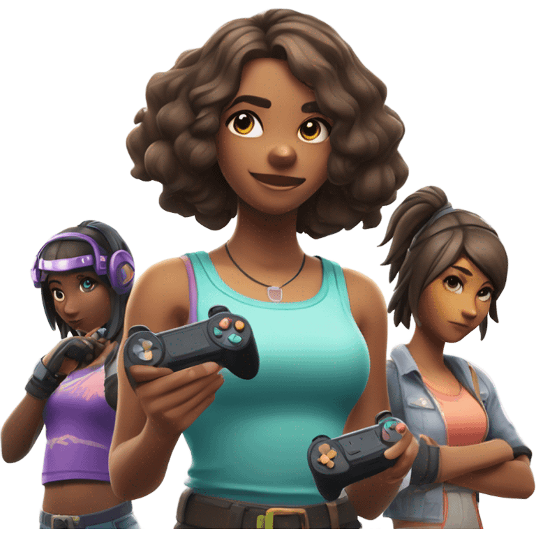 3 girls playing Fortnite emoji