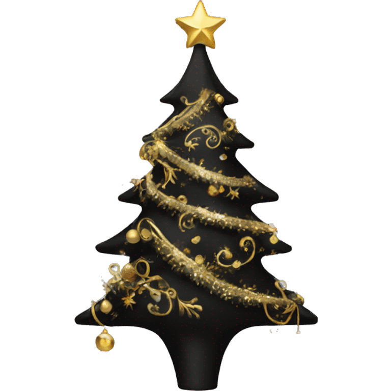 black christmas tree with gold ornaments  emoji