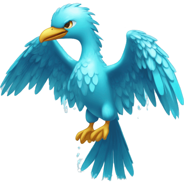 Wet dripping watery Cool Cute Fantasy legendary sea-bird water-type-Hydro-Phoenix-avian Fakemon full body emoji