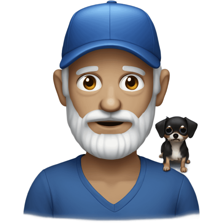 Blue eye Old man with goatee beard ball cap holding black Chihuahua long hair emoji